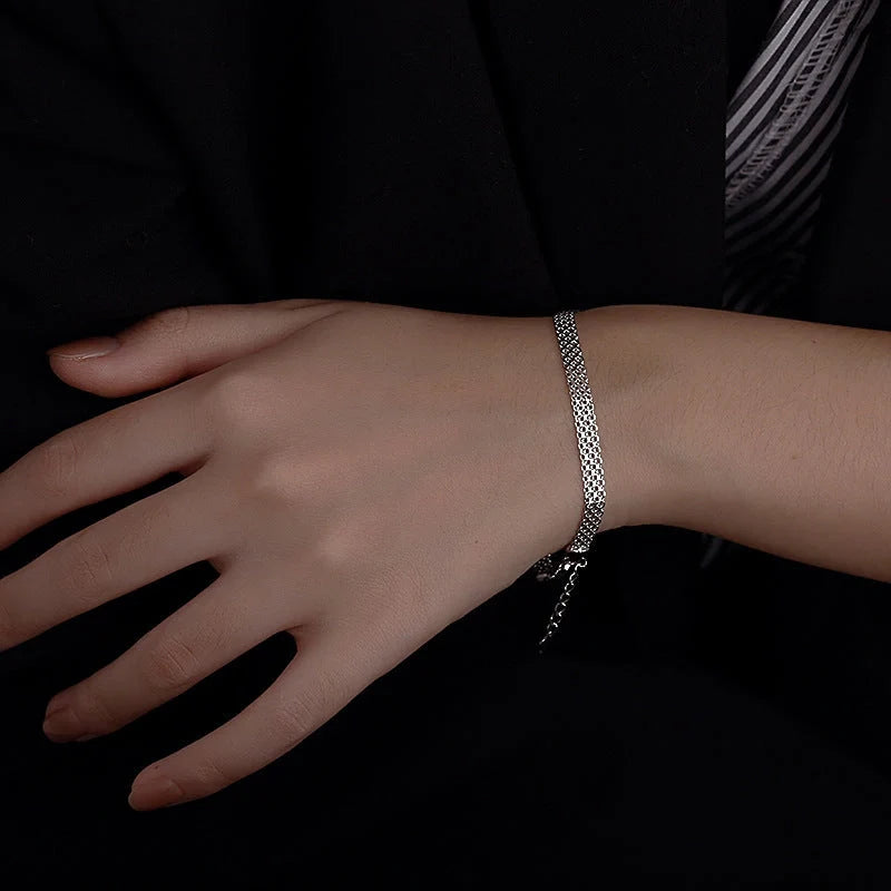 Multi-layer lace woven round beads chain bracelet in white gold color