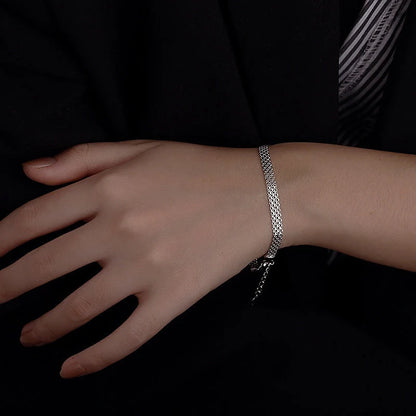 Multi-layer lace woven round beads chain bracelet in white gold color