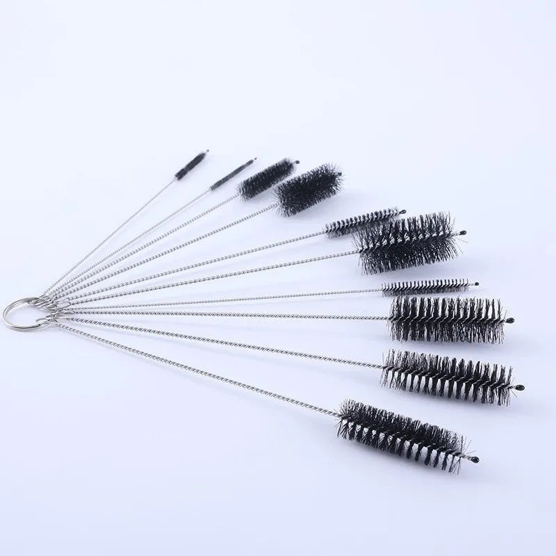 Set of nylon straw cleaning brushes with stainless steel handles in black and white colours