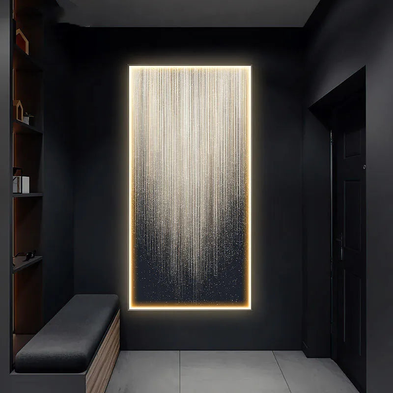 Modern light luxury abstract canvas wall art in black aluminium frame, 60x120cm size, hanging in a living room