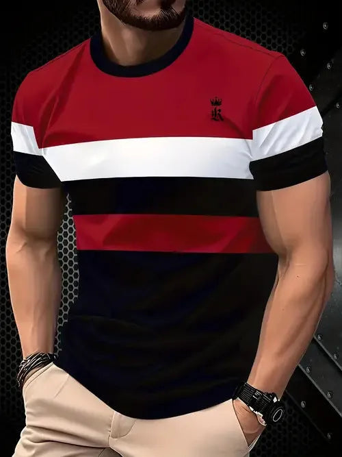 Men's loose fit short sleeve polyester t-shirt in multiple colour options with size range displayed