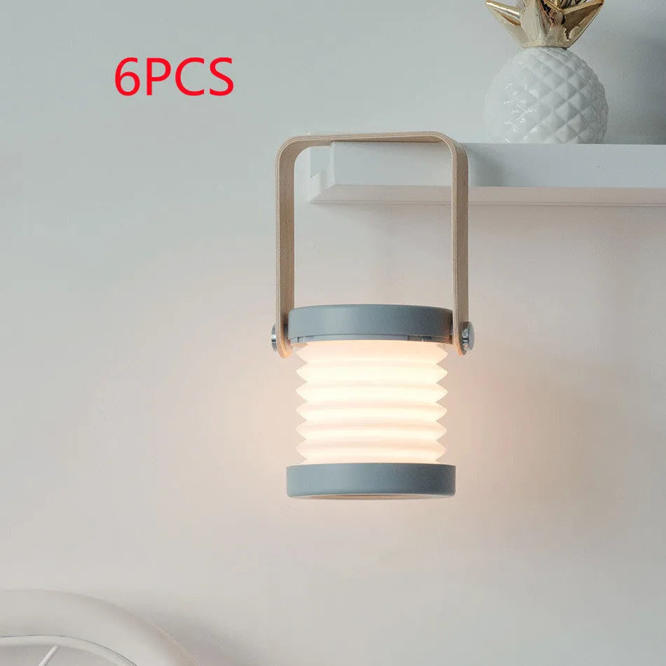 Foldable touch dimmable LED reading lamp in white, showing table lamp and lantern modes.