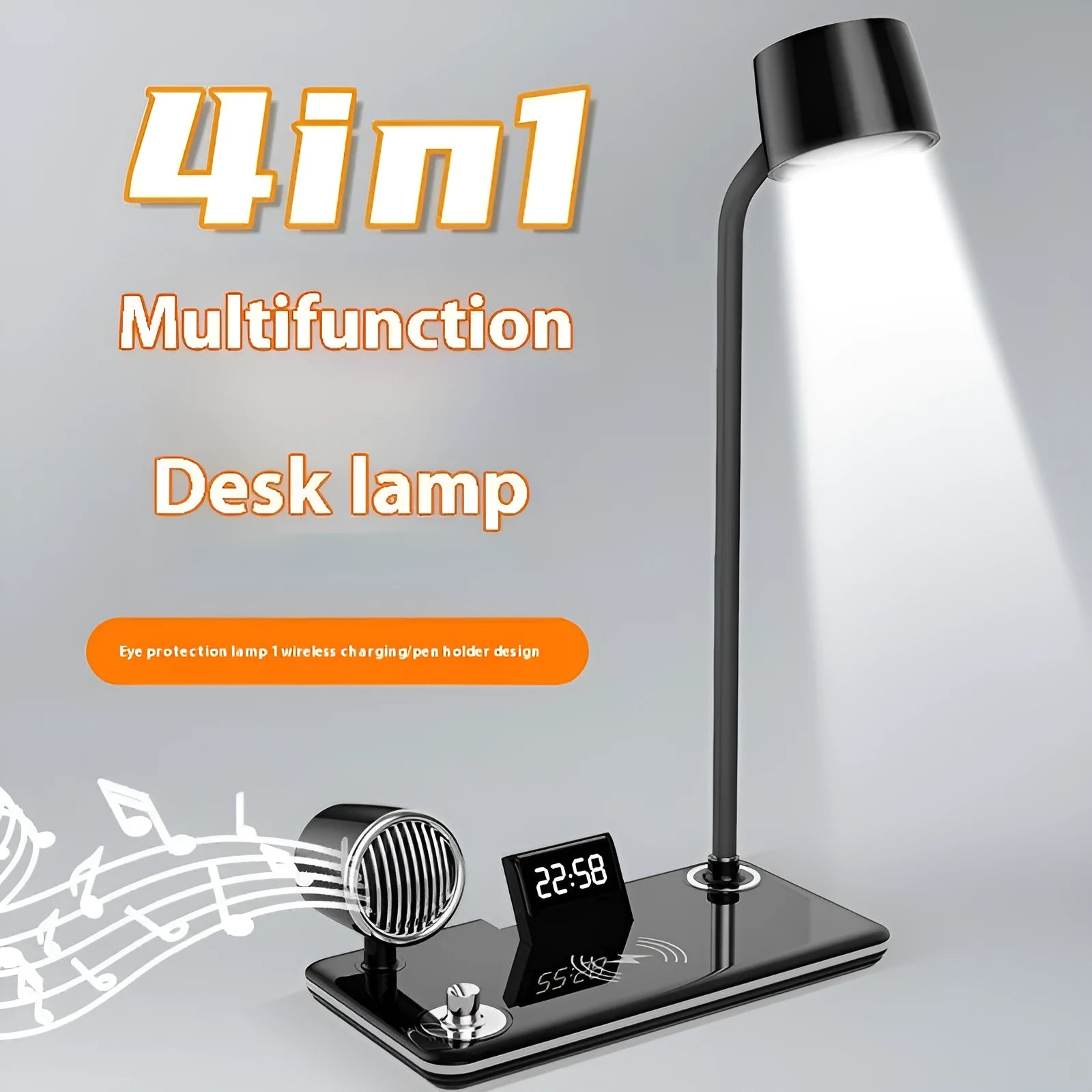 White intelligent bedside lamp with digital clock display and wireless charging surface.