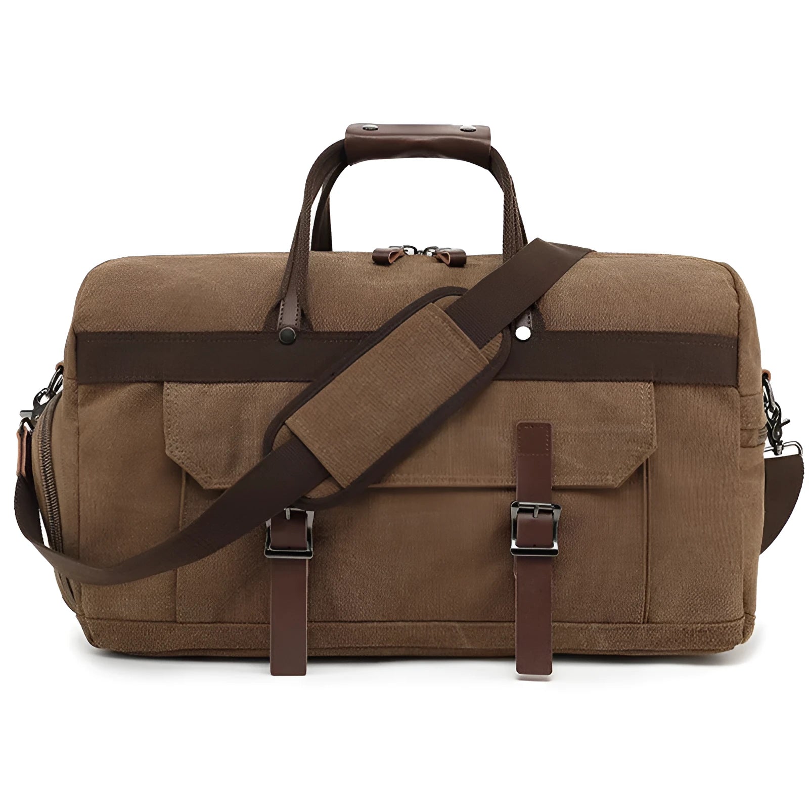 Canvas crossbody travel bag with 36-55L capacity in retro style, shown in black colour option