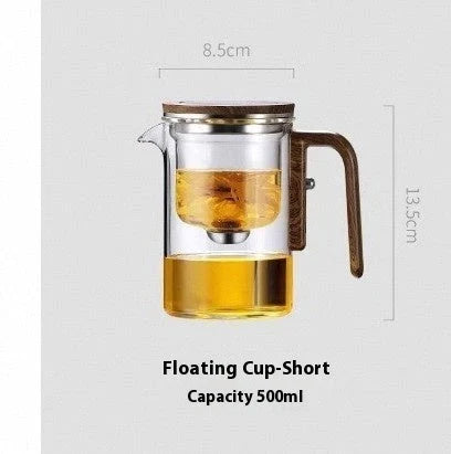 Elegant glass teapot with magnetic separation technology, wooden handle, and drip-free spout for a consistently smooth and flavorful cup of tea