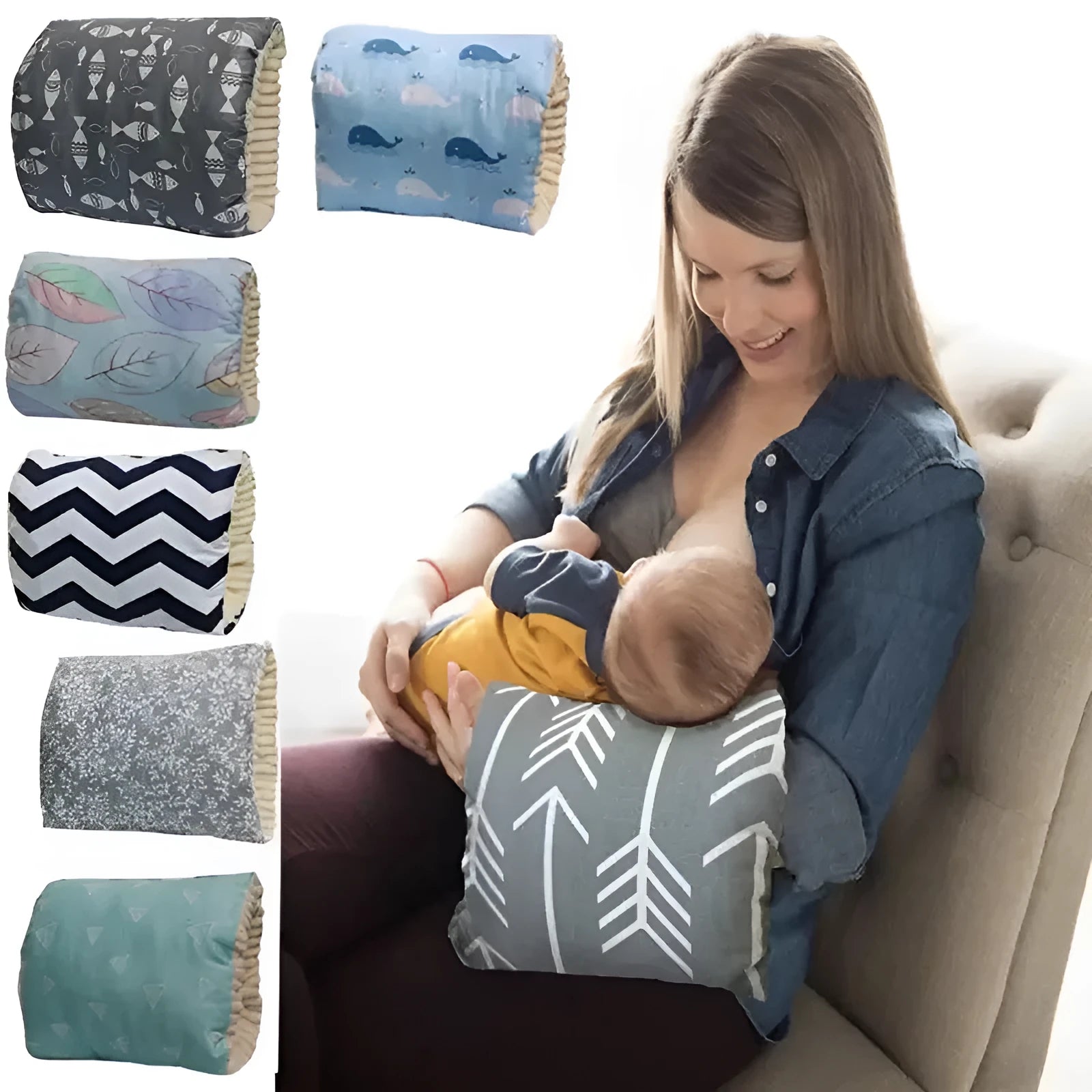 Adjustable cotton nursing arm pillow in blue triangle colour, 25x23cm, for breastfeeding support