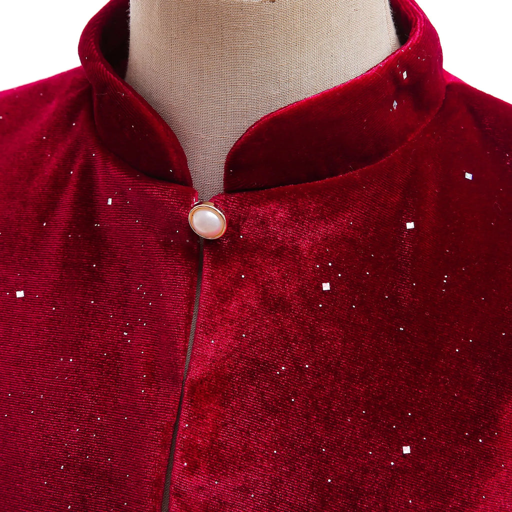 Girl's burgundy cotton blend cape cloak with single button closure, suitable for autumn and winter
