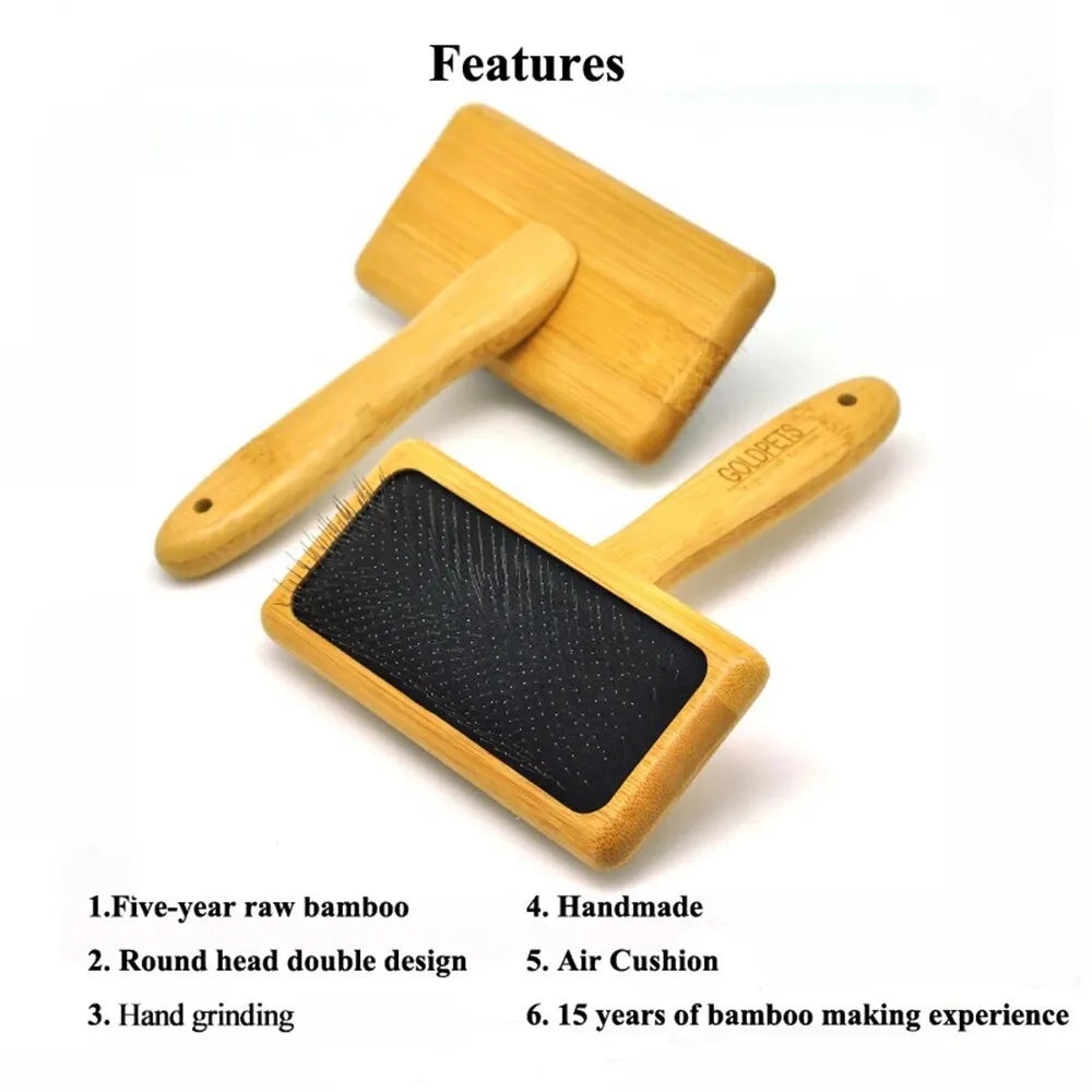 Goldpets bamboo slicker brush with stainless steel needles for pet grooming
