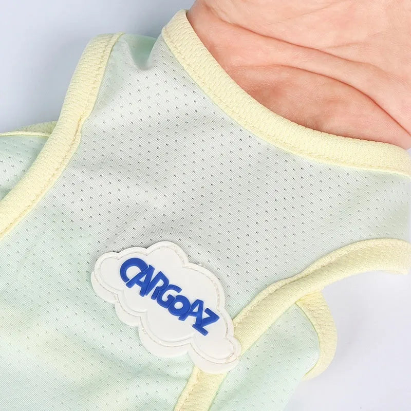 Grass green lightweight polyester vest for a cat on a white background.