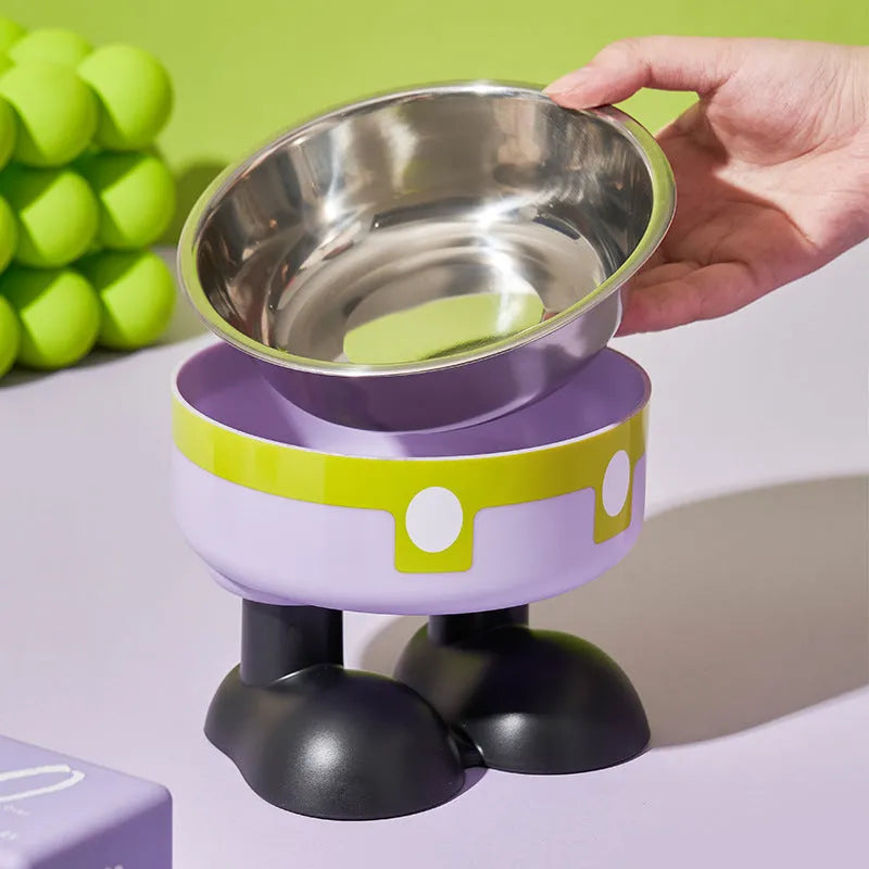 Cat neck protection pet anti-tumble bowl with stainless steel high platform in multiple colours