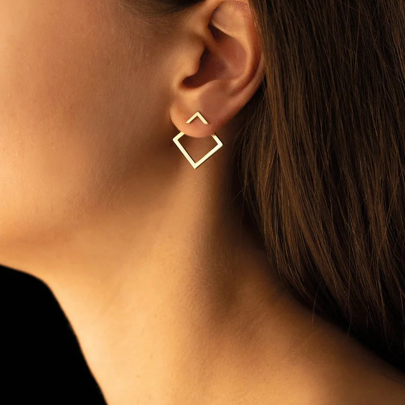 Women's titanium steel square geometric earrings in gold, steel, and rose gold