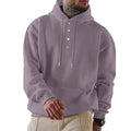 Men's loose fitting casual hooded sweater in black, collarless with long sleeves, straight tube cut
