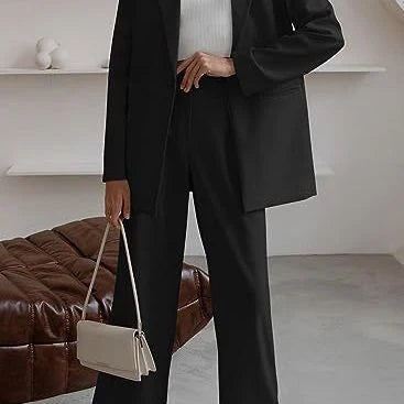 Women's casual solid colour coat trousers suit in polyester, available in multiple colours and sizes