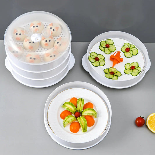 Modern minimalist microwave steamer box in white, available in 1, 2, or 3 layers