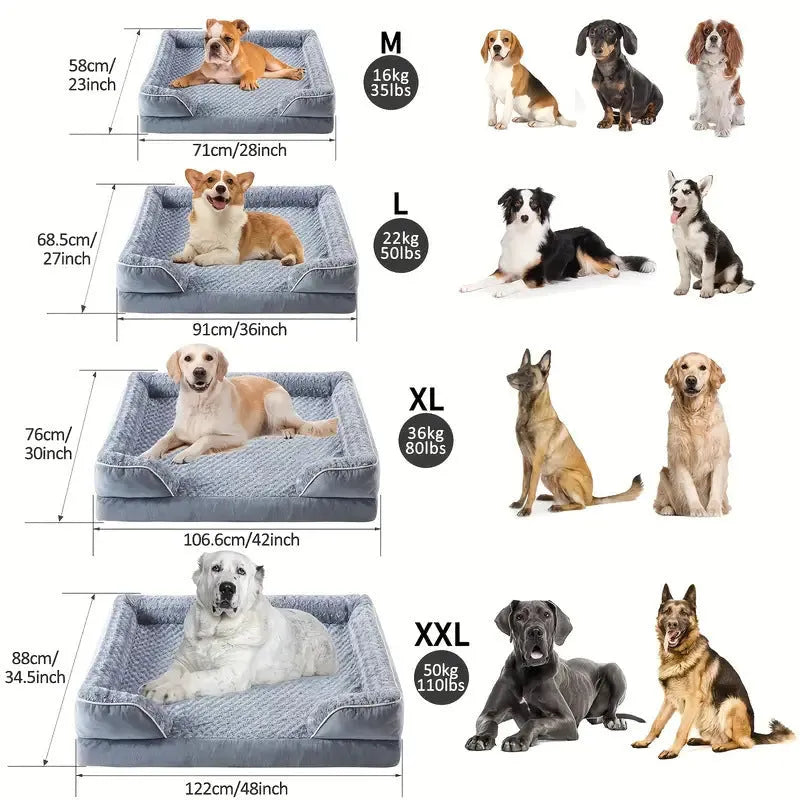 Waterproof dog kennel mat with removable cover in light grey, shown in a large dog crate.