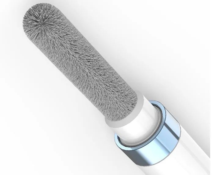 Blue cleaning pen for headphones and keyboards with metal nib and brush.