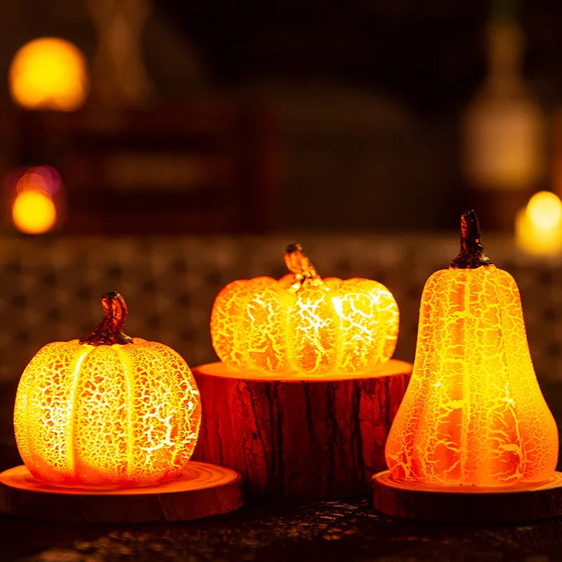 Realistic resin pumpkin lantern with LED lights, perfect for Halloween decor and celebrations