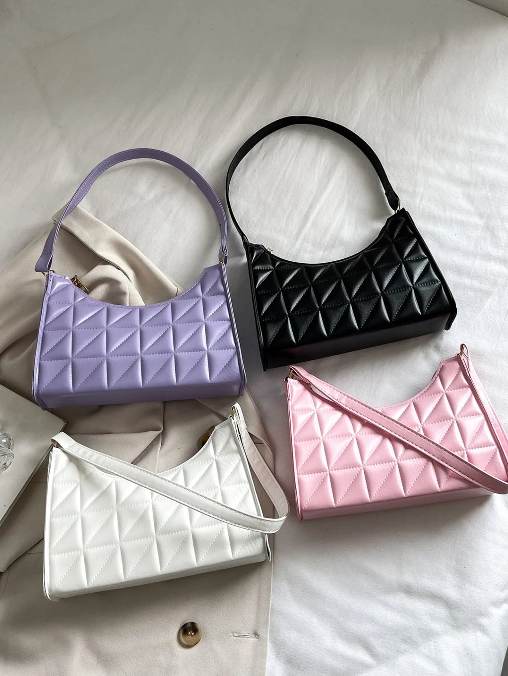 Rhombus women's PU shoulder bag classic all-matching style horizontal square shape black colour with sandwich pocket