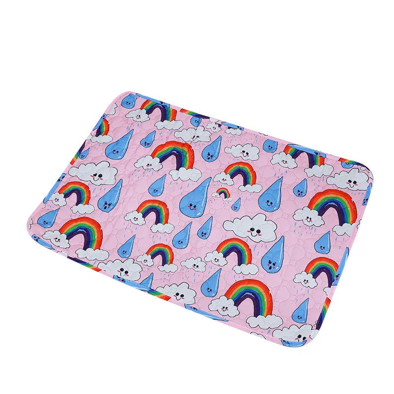 Reusable waterproof pet training pad with animal print design on a wooden floor