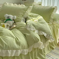 Washed cotton linen four-piece bedding set in solid colour with quilt cover and pillowcases