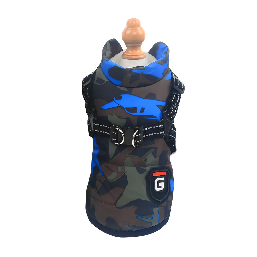 Red cotton chest back integrated vest on dog, sizes S-2XL, waterproof washable pet winter clothing