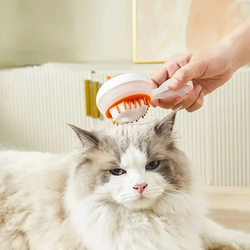 Automatic cleaning pet bath brush with soft gel massage bristles in blue and orange colour options