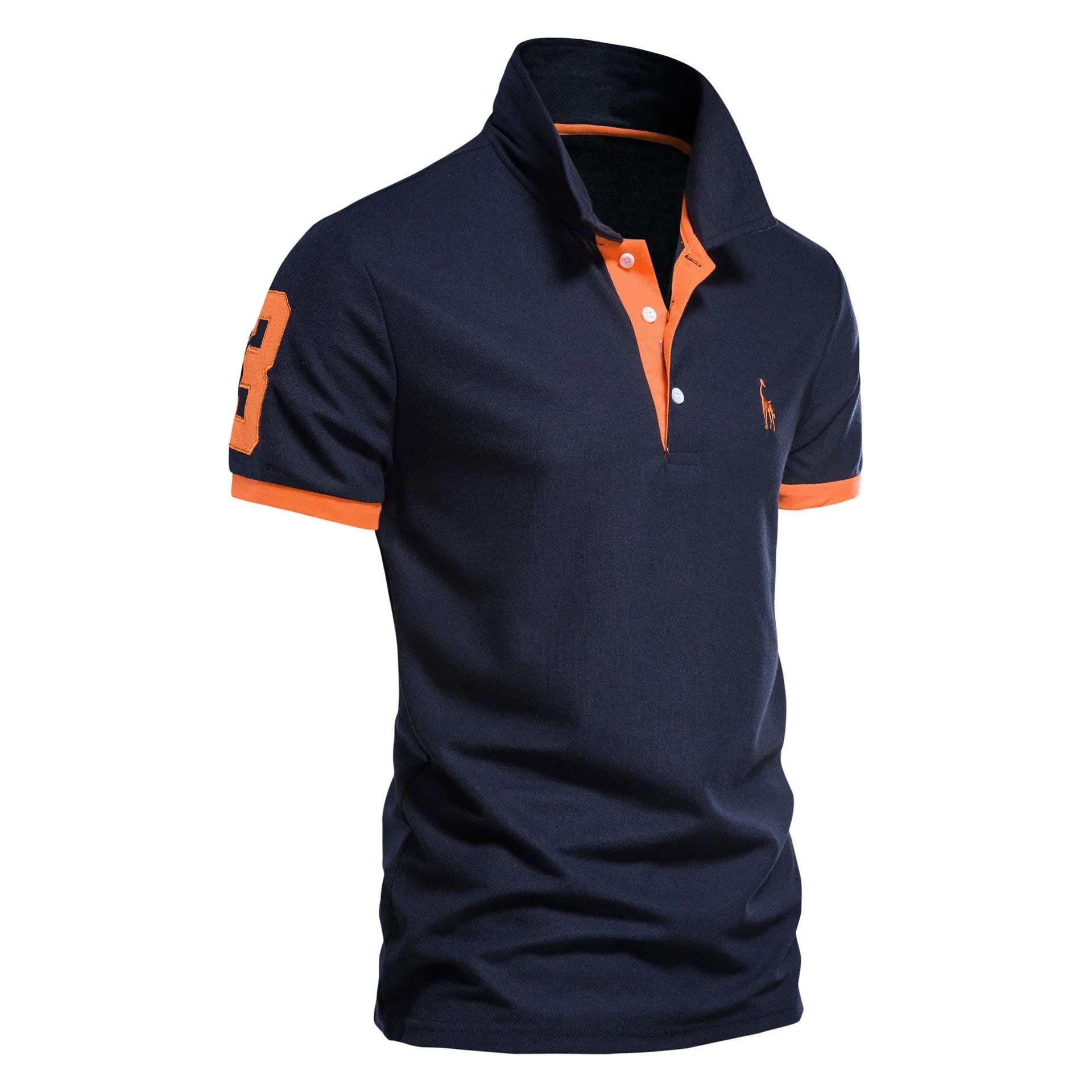 Men's slim fit cotton blend T-shirt with embroidery on the chest, shown in a selection of available colours.