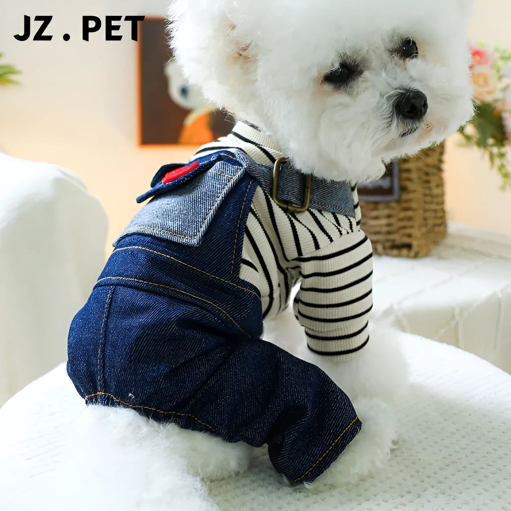 Retro denim suspender pants for small to medium dogs, four-legged princess style, CWQ colour, sizes XS-XL