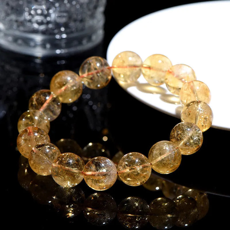 Natural yellow citrine stone bracelet with faceted beads, shown in single-circle and three-circle designs.