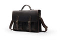 First layer cowhide leather computer crossbody bag in dark brown with visible sewing lines