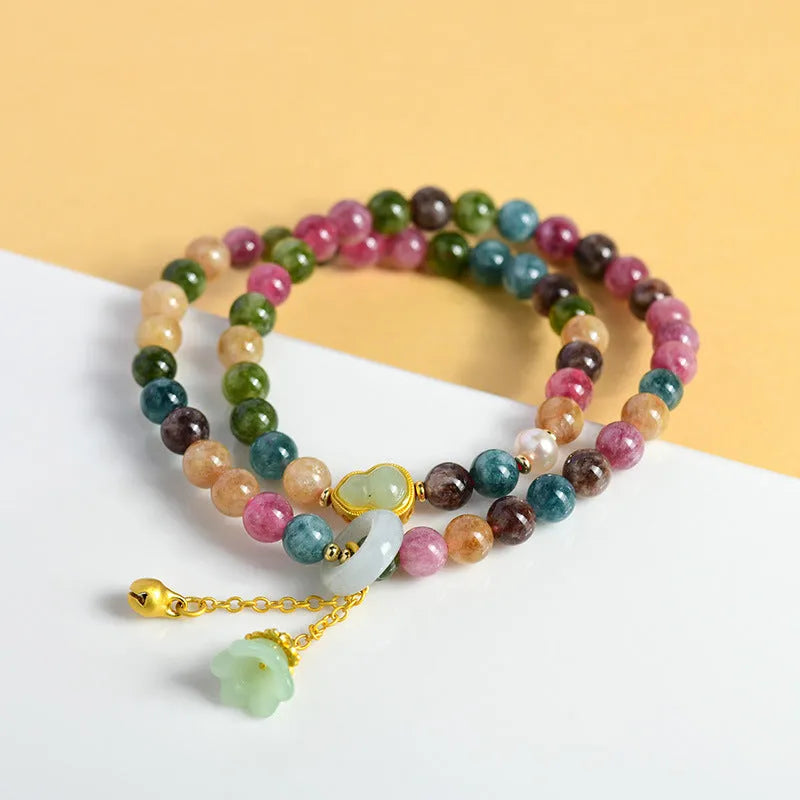 Natural chalcedony double circle bracelet with 6-6.5mm beads geometric women's crystal jewellery