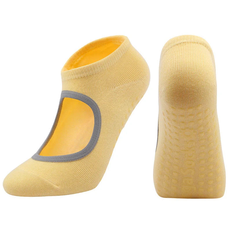 Yoga socks with silicone grip patterns on sole in bean green colour