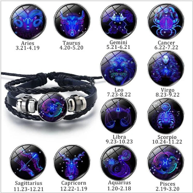 12 Constellations Luminous Bracelet glowing in the dark with punk style design