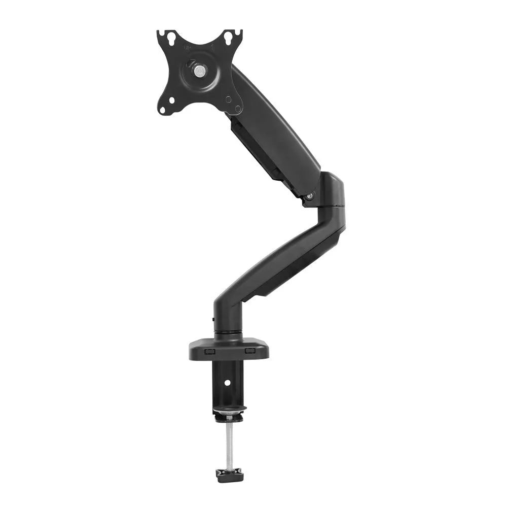 Black table-top rotating telescopic bracket holding an LCD computer monitor