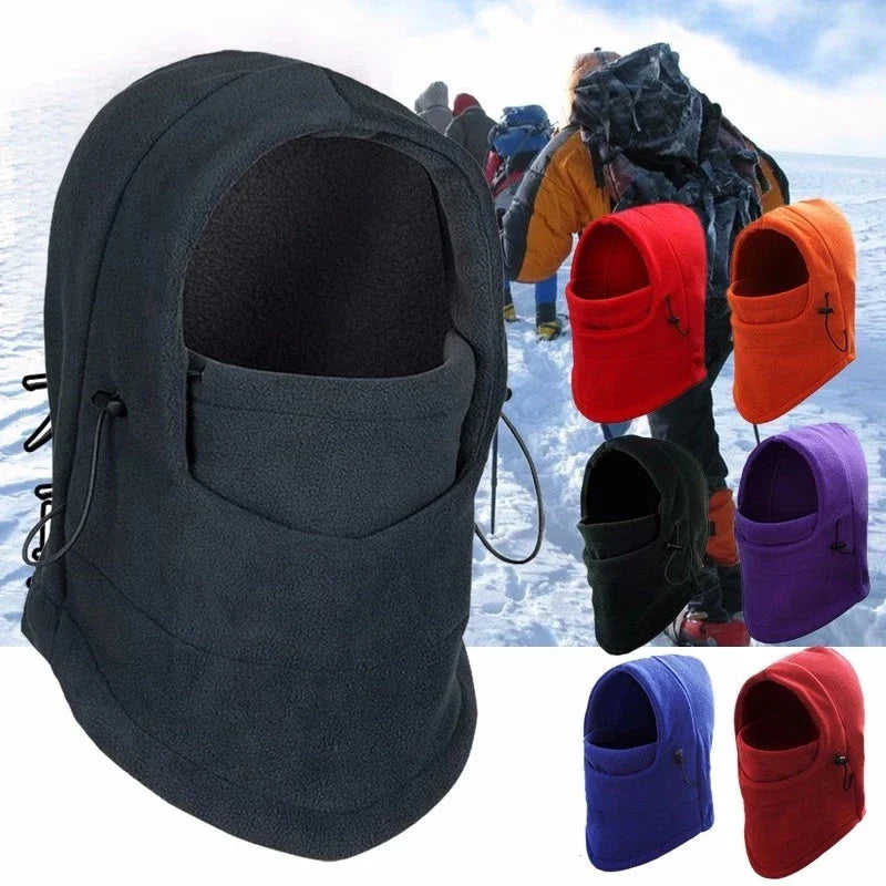 Versatile fleece-lined windproof ski mask hat with integrated face mask and neck guard for outdoor winter activities