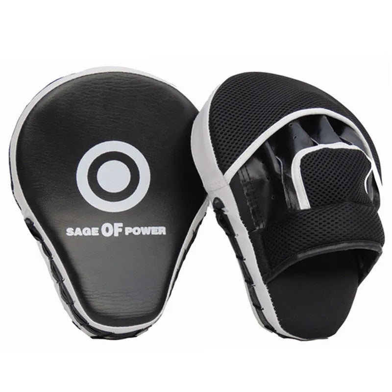 Red and black martial arts hand target kick pad for boxing and taekwondo training drills.