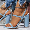 Ladies high heel sandals with fish mouth toe in colour showing artificial PU upper and rubber sole