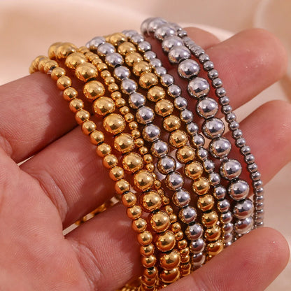 Niche Vintage Stainless Steel Plated 18K Elastic Bead Bracelet in gold and silver options