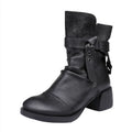 Women's black retro ankle boots with chunky heel and round toe