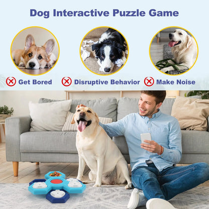 Blue 4-layer slow feeder puzzle dog bowl for healthy eating and mental stimulation