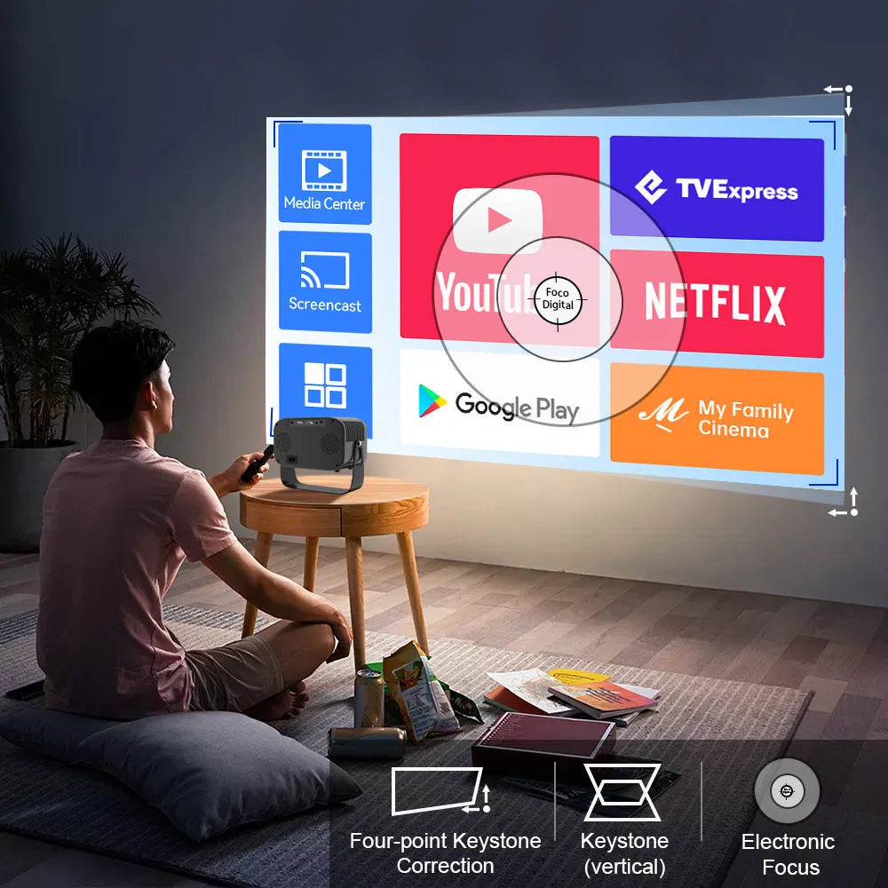 Black HD portable projector with Android software and remote control