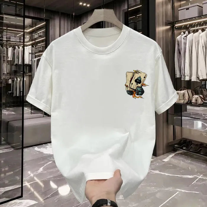 Heavy cotton printed men's T-shirt with short sleeves in black and white colour options