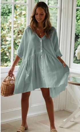 Women's rayon bamboo beach bikini blouse and loose button vacation skirt set in white and black