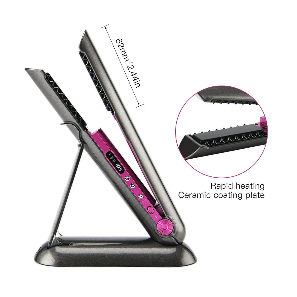 Cordless 2-in-1 Hair Straightener and Curler with Flexible Ceramic Plates for Smooth, Frizz-Free Styling