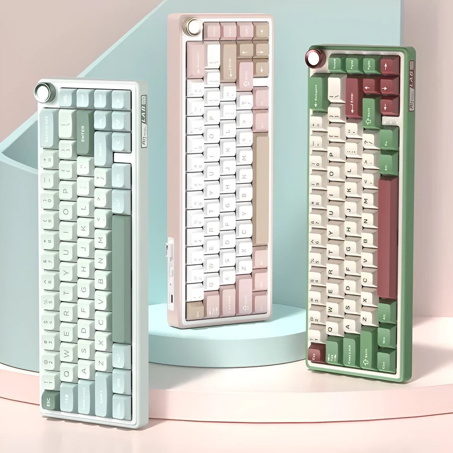 Wireless mechanical keyboard with RGB backlighting in multiple colour options showing Bluetooth connectivity