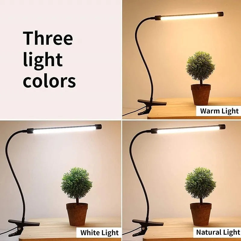 Black or white USB-powered LED desk lamp on a desk, showing its 26 cm compact length.