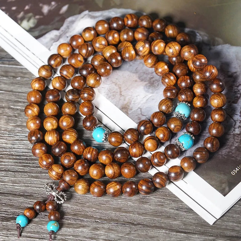 108 bead Lvzhu stone bracelet with hand-polished 5-6mm beads in geometric design