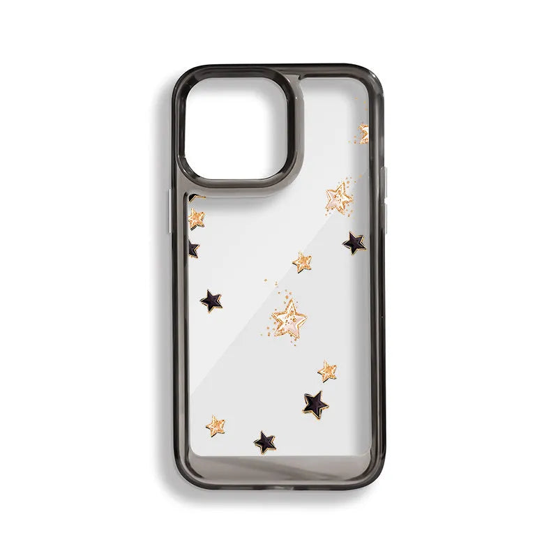 Hard PC phone case with engraved lucky star doodle design and acrylic side finish