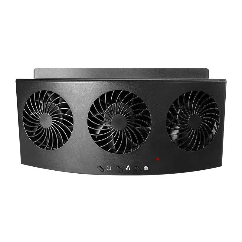 Black and white USB car ventilation fan for exhaust odour reduction, approx. 23cm long.