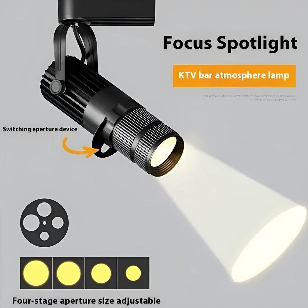 Black surface-mounted LED spotlight for restaurant atmosphere lighting with aluminium construction